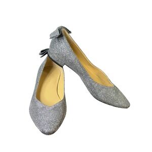 Talbots Edison Bow Lurex Ballet Flat in Silver Glitter Pointed Toe Ballet Shoe 8
